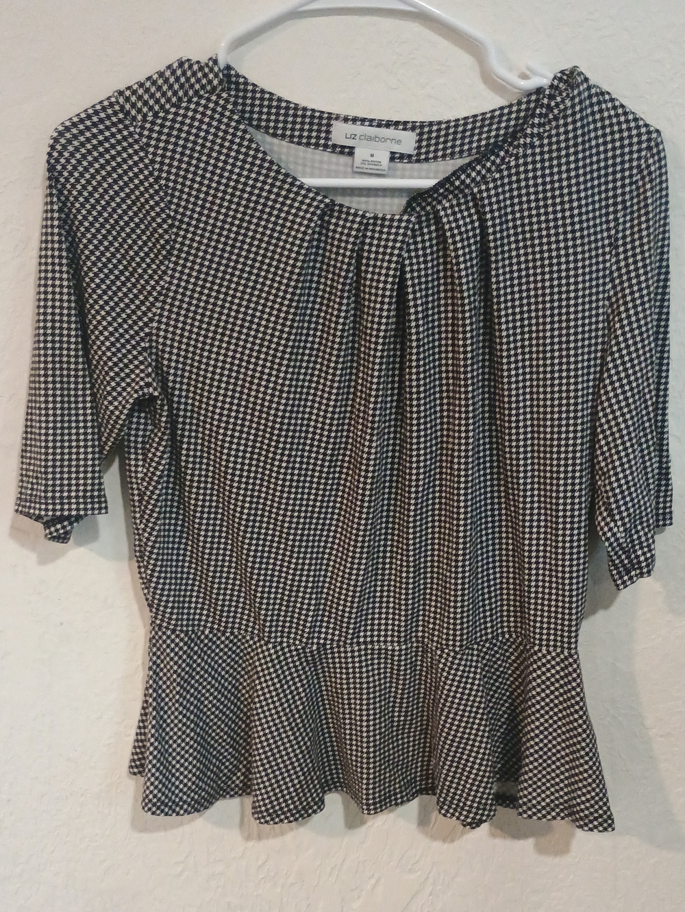 Liz Claiborne Black & White Houndstooth Peplum Blouse
